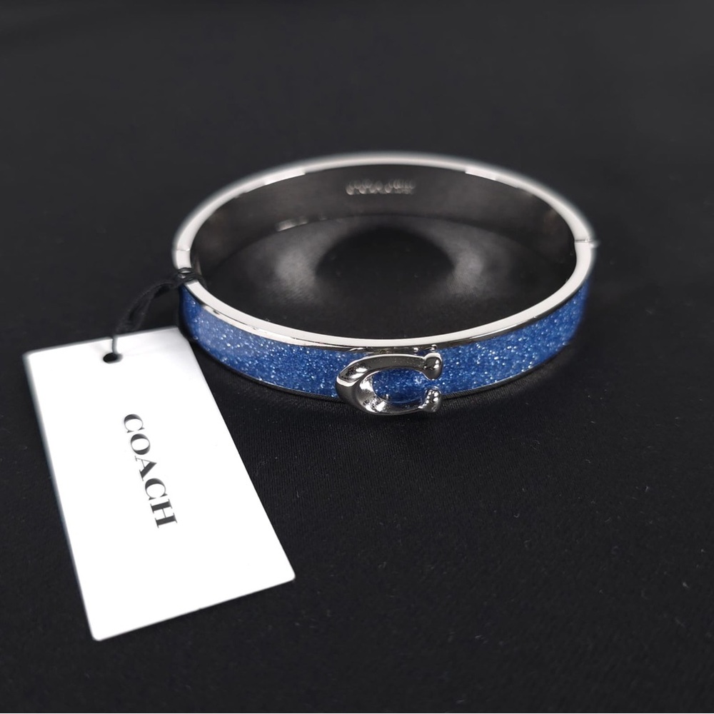 NWT COACH Signature C Logo Hinged Bangle Bracelet Sparkly Blue Enamel & Silver‎ - Picture 2 of 9